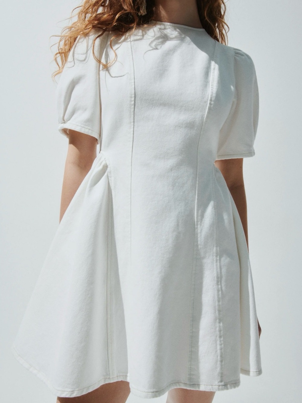 H&M Divided Cream Puff Sleeve Open Back Mini Dress NWT